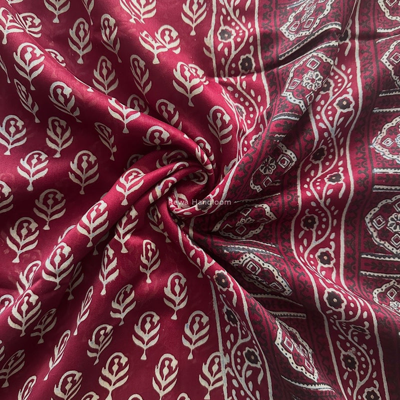 Maheshwari Wine Bagh Print Small Border Saree MTBS109