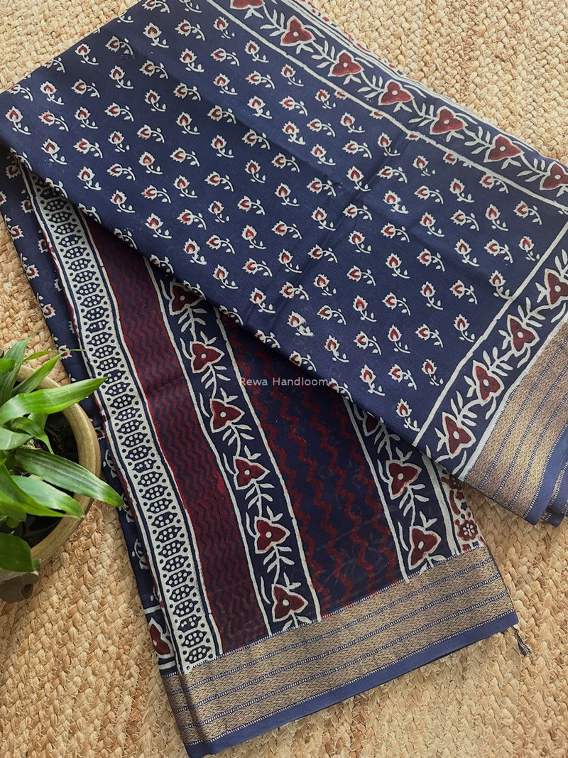 Maheshwari Bagh Print Small Border Saree