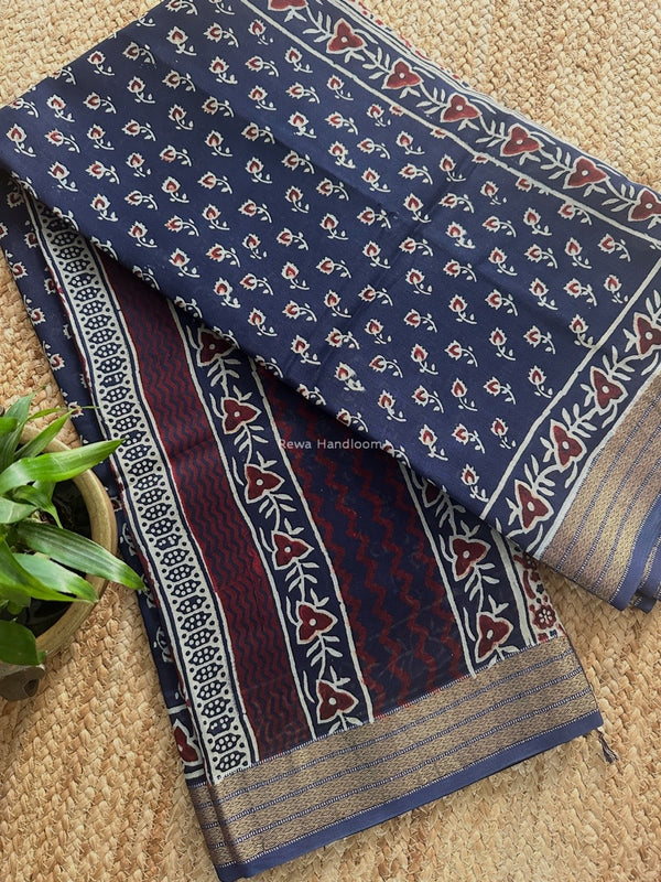 Maheshwari Bagh Print Small Border Saree