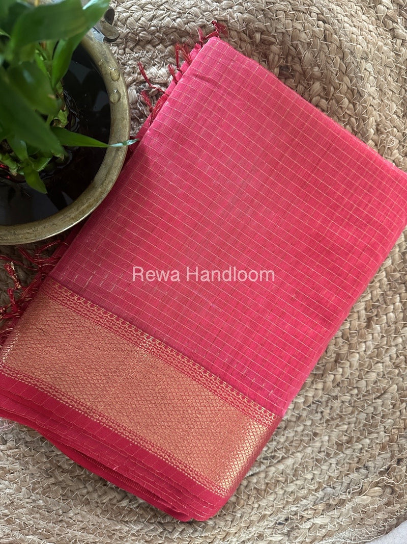 Maheshwari Pink Zari Checks Saree ZCHX255