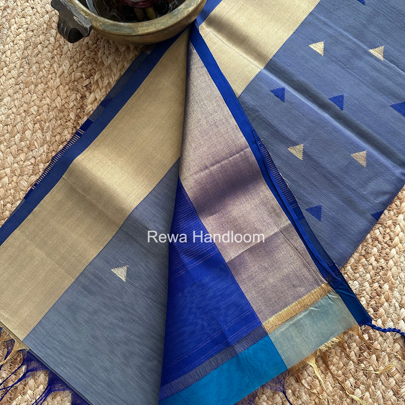 Grey Triangle Butti Maheshwari Saree SB0188
