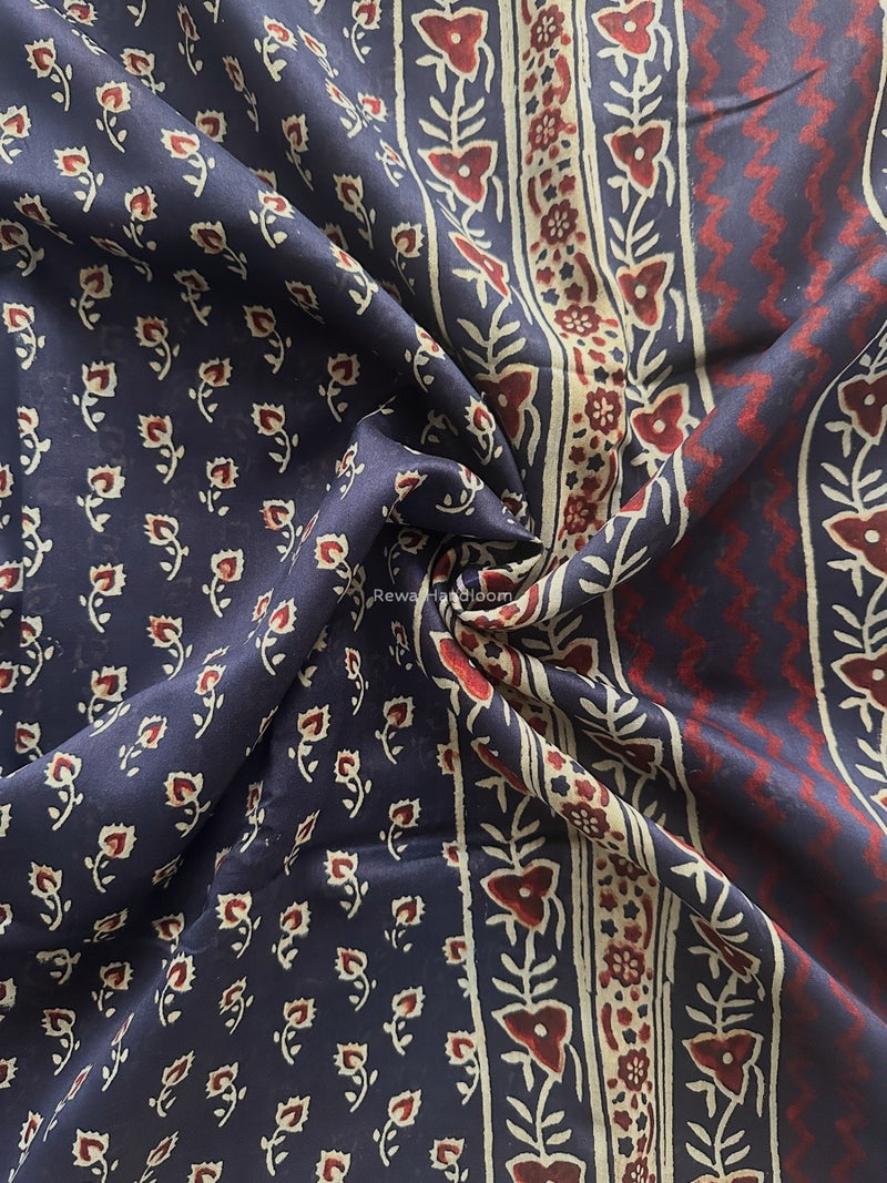 Maheshwari Blue Bagh Print Small Border Saree MTBS110