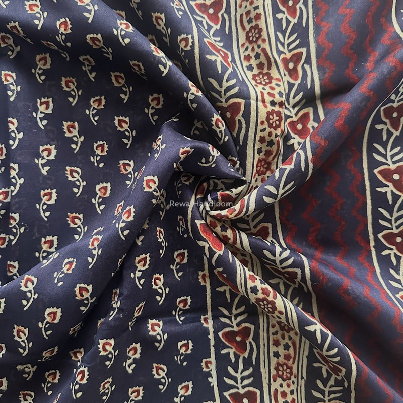 Maheshwari Blue Bagh Print Small Border Saree MTBS110