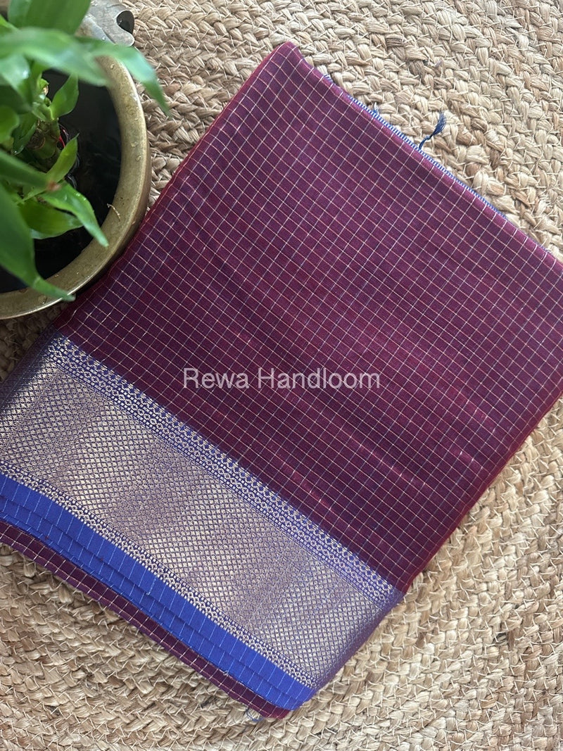 Maheshwari Wine Zari Checks Saree ZCHX257