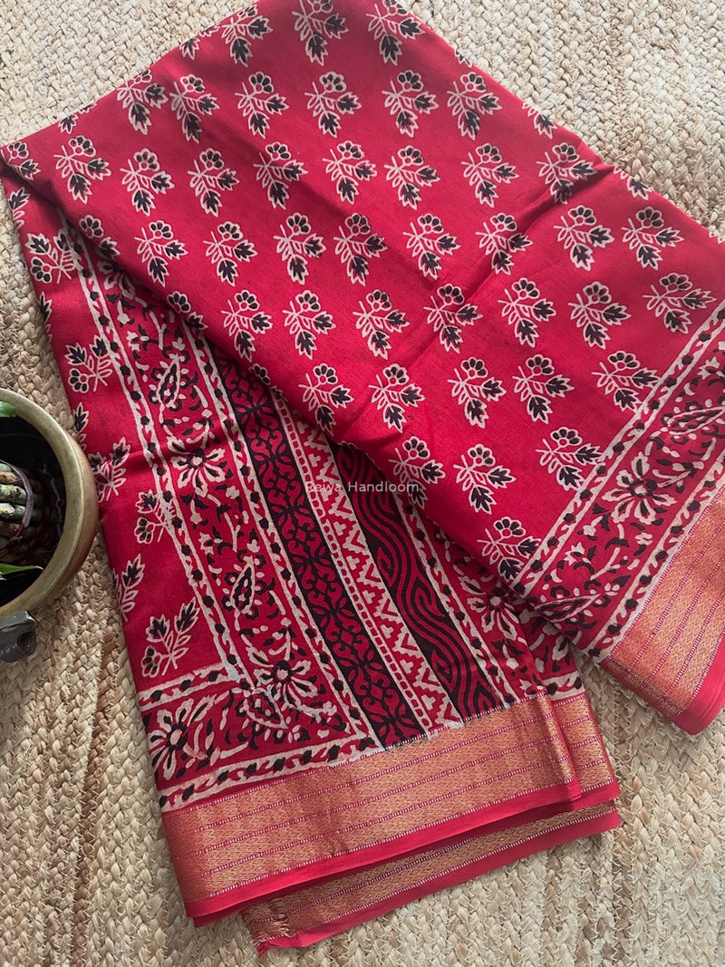 Maheshwari Bagh Print Small Border Saree
