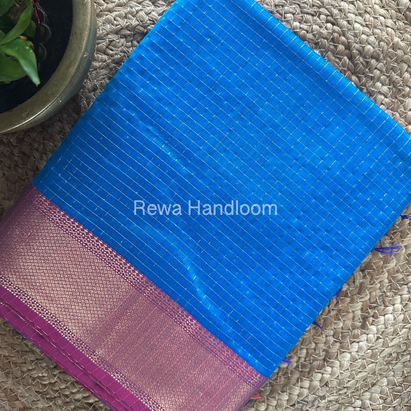 Maheshwari Blue Zari Checks Saree ZCHX256