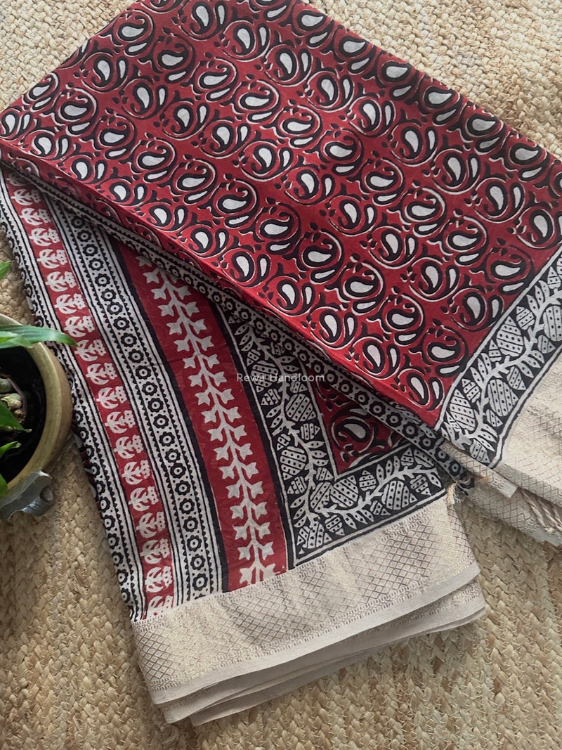 Maheshwari Bagh Print Small Border Saree