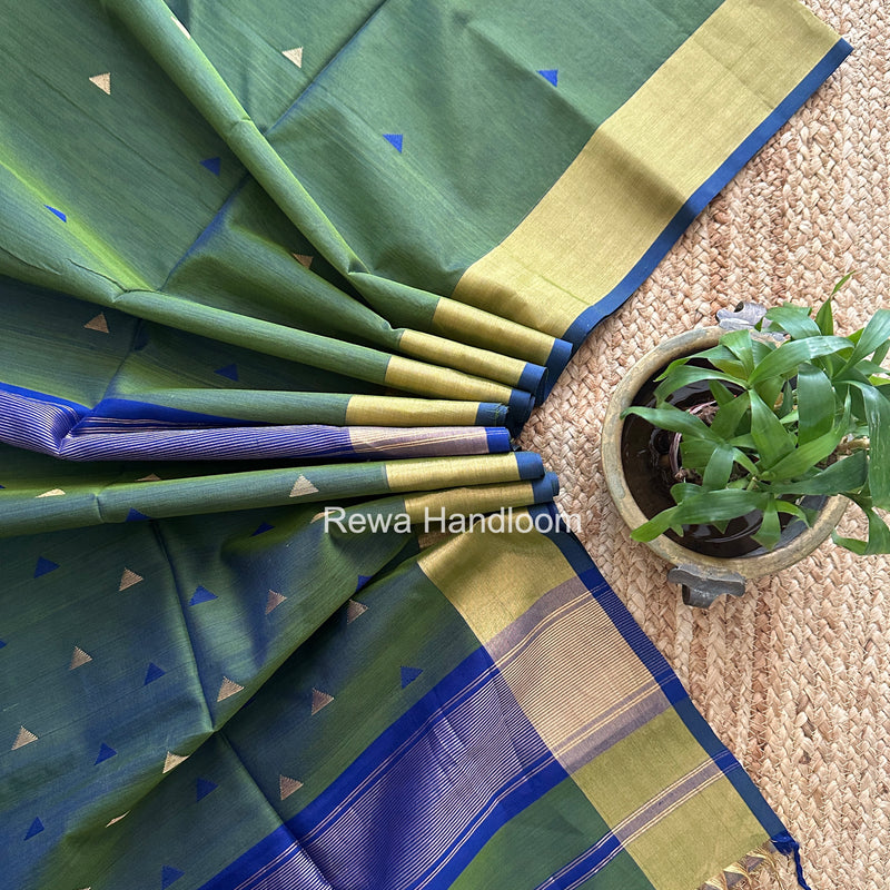 Mehendi Green Triangle Butti Maheshwari Saree SB0189