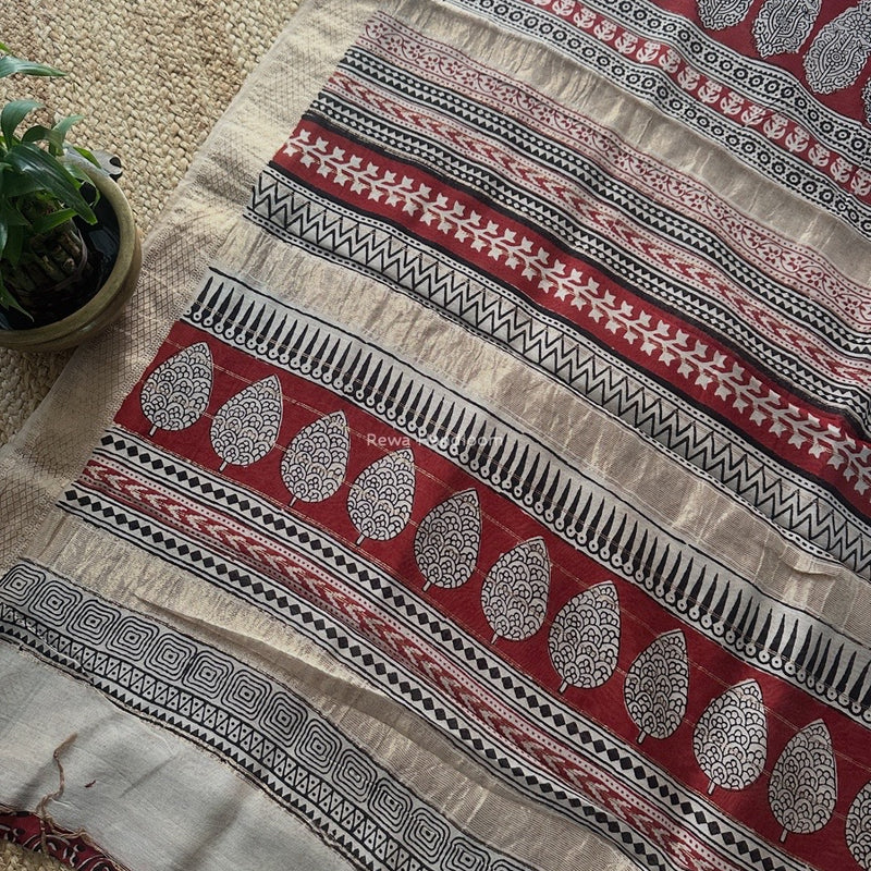 Maheshwari Maroon Bagh Print Small Border Saree MTBS108