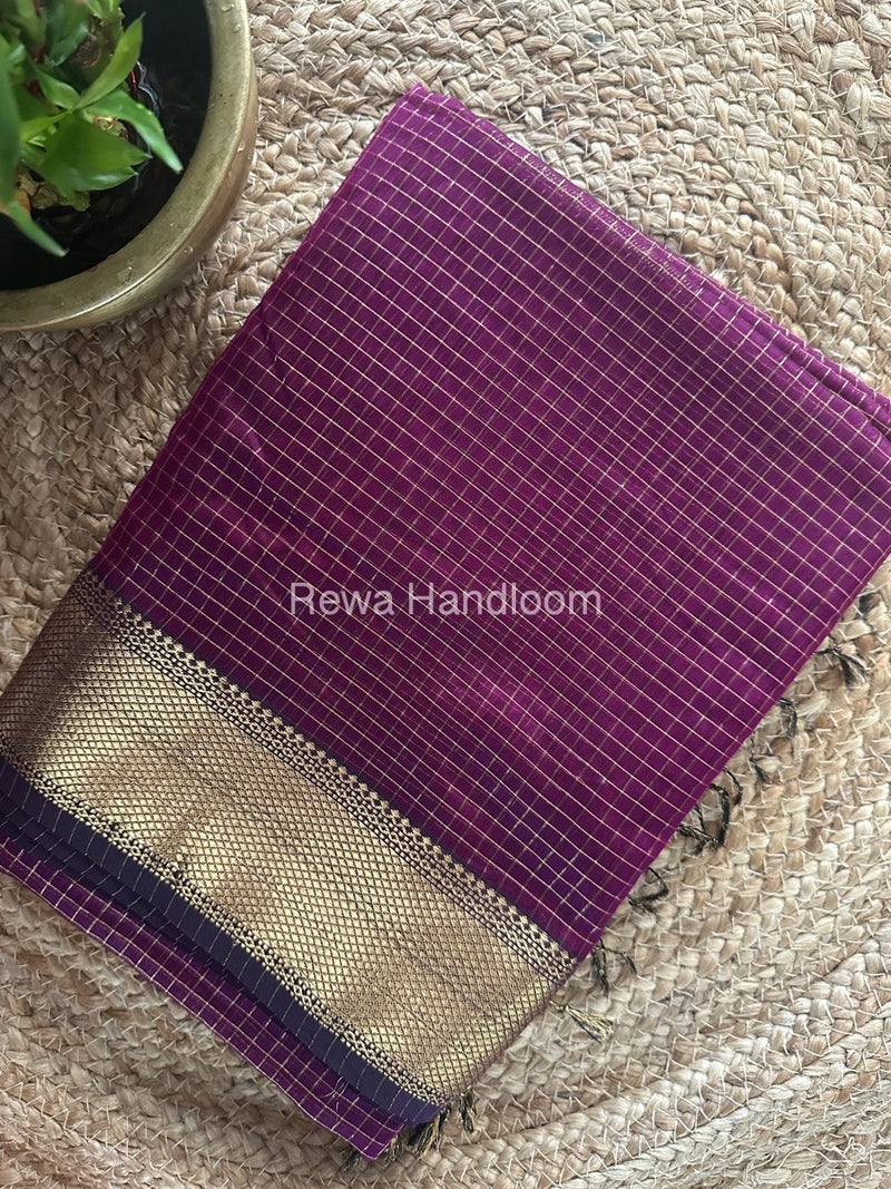 Maheshwari Magenta Zari Checks Saree ZCHX260