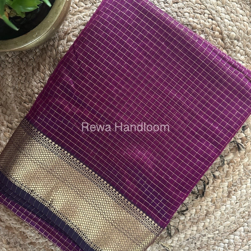 Maheshwari Magenta Zari Checks Saree ZCHX260