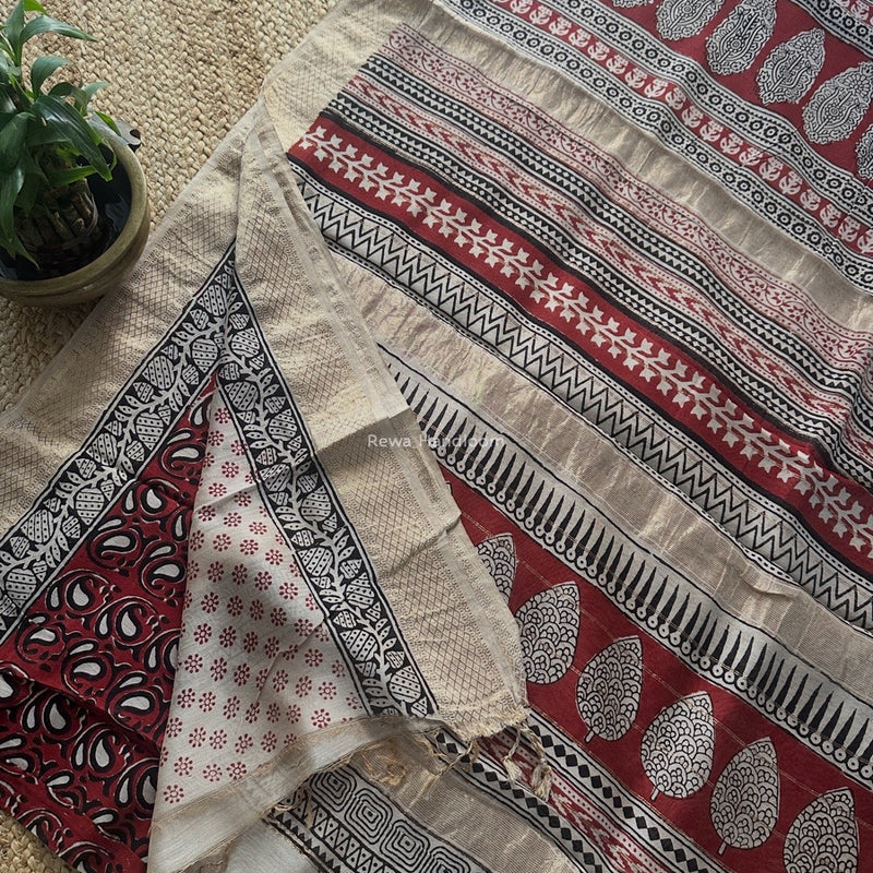 Maheshwari Maroon Bagh Print Small Border Saree MTBS108