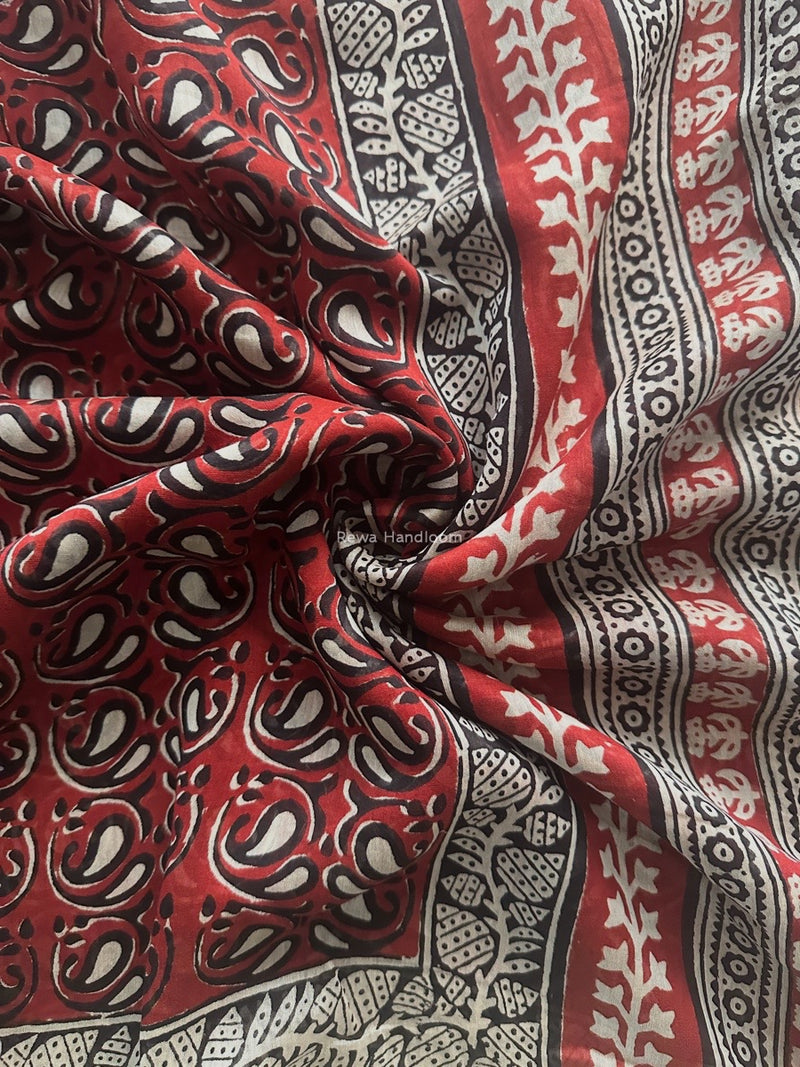 Maheshwari Maroon Bagh Print Small Border Saree MTBS108