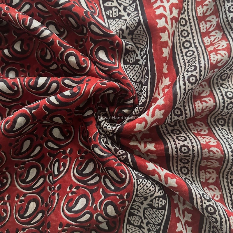 Maheshwari Maroon Bagh Print Small Border Saree MTBS108