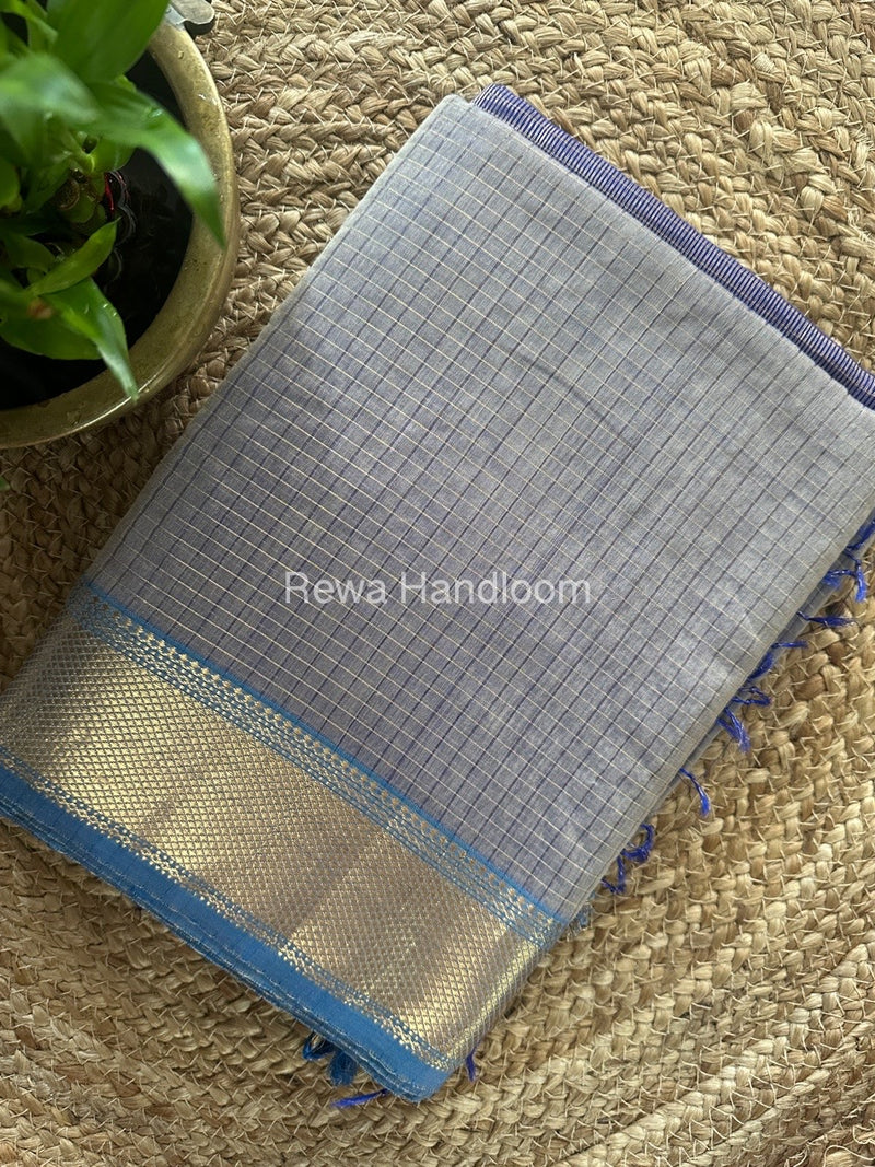 Maheshwari Grey Zari Checks Saree ZCHX253