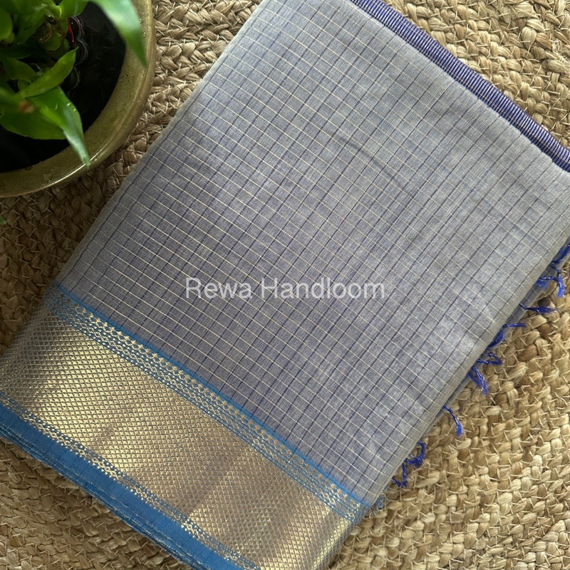 Maheshwari Grey Zari Checks Saree ZCHX253