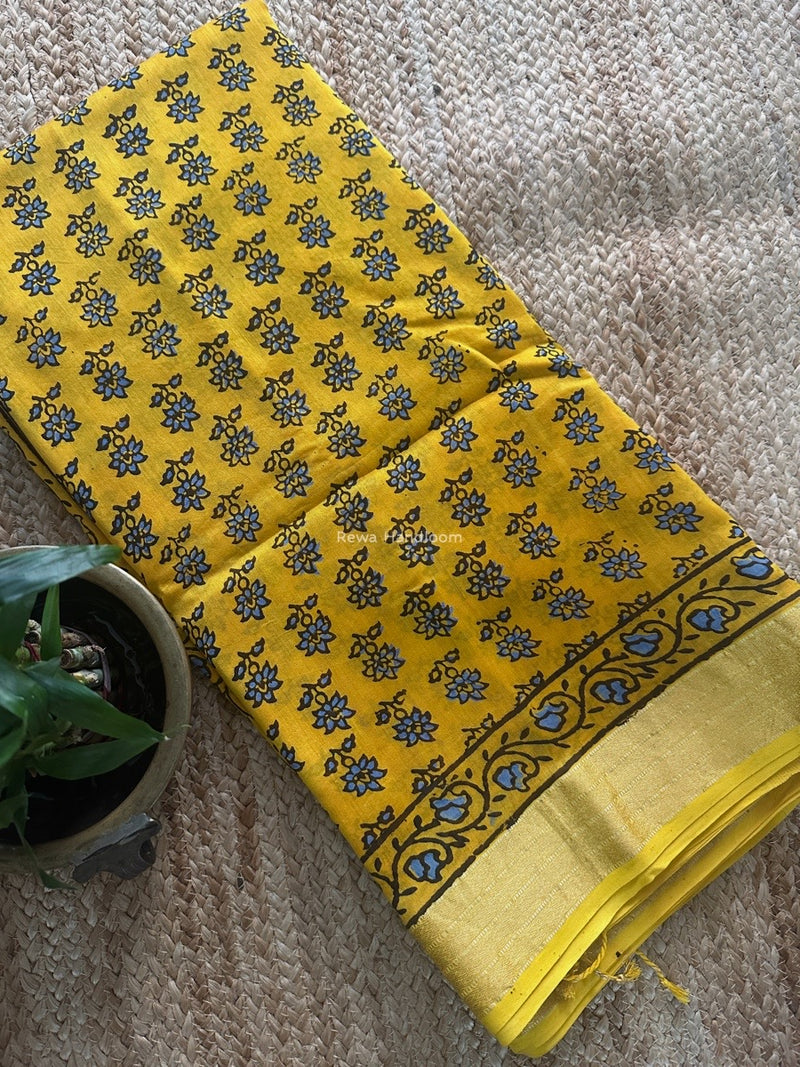 Maheshwari Yellow Bagh Print Small Border Saree MTBS102