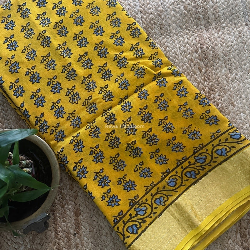 Maheshwari Yellow Bagh Print Small Border Saree MTBS121