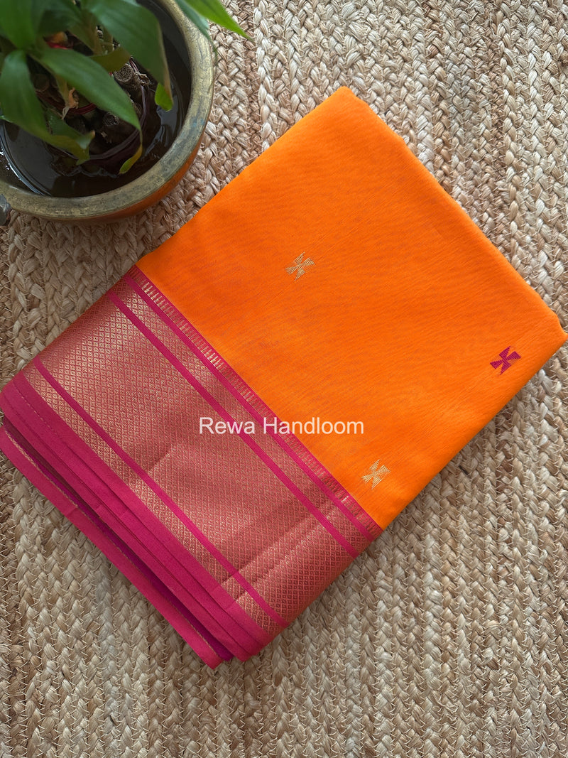 Maheshwari Orange Swastika Butti Saree SW063