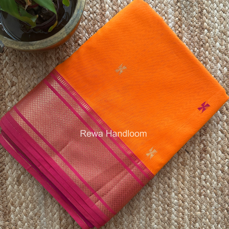 Maheshwari Orange Swastika Butti Saree SW063