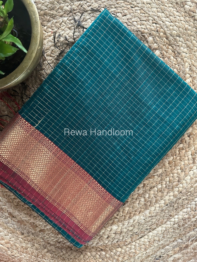 Maheshwari Green Zari Checks Saree ZCHX259
