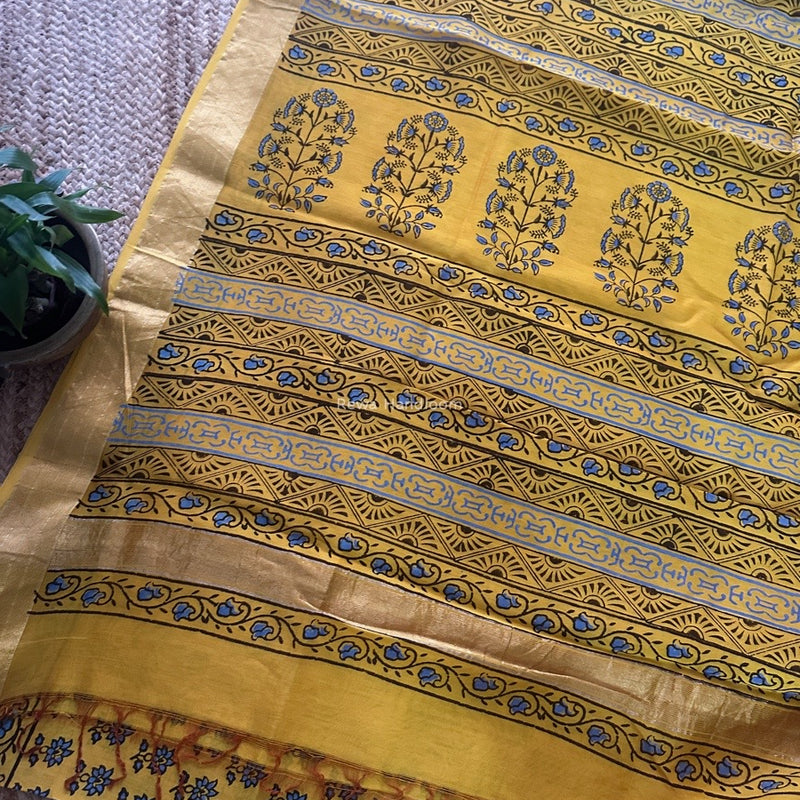 Maheshwari Yellow Bagh Print Small Border Saree MTBS121
