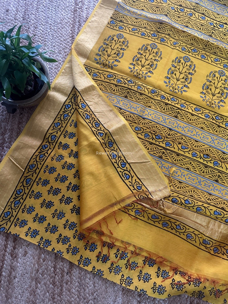 Maheshwari Yellow Bagh Print Small Border Saree MTBS102
