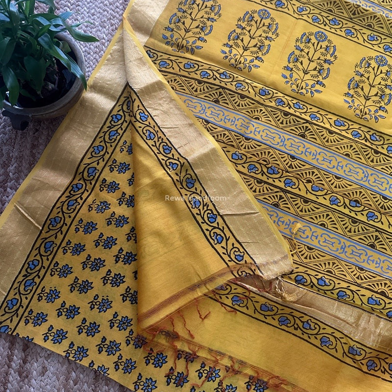 Maheshwari Yellow Bagh Print Small Border Saree MTBS102