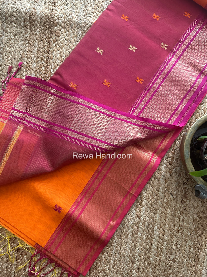 Maheshwari Orange Swastika Butti Saree SW063