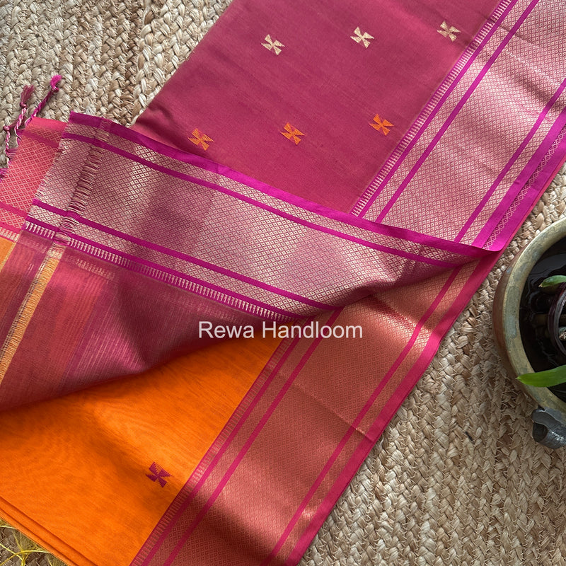Maheshwari Orange Swastika Butti Saree SW063