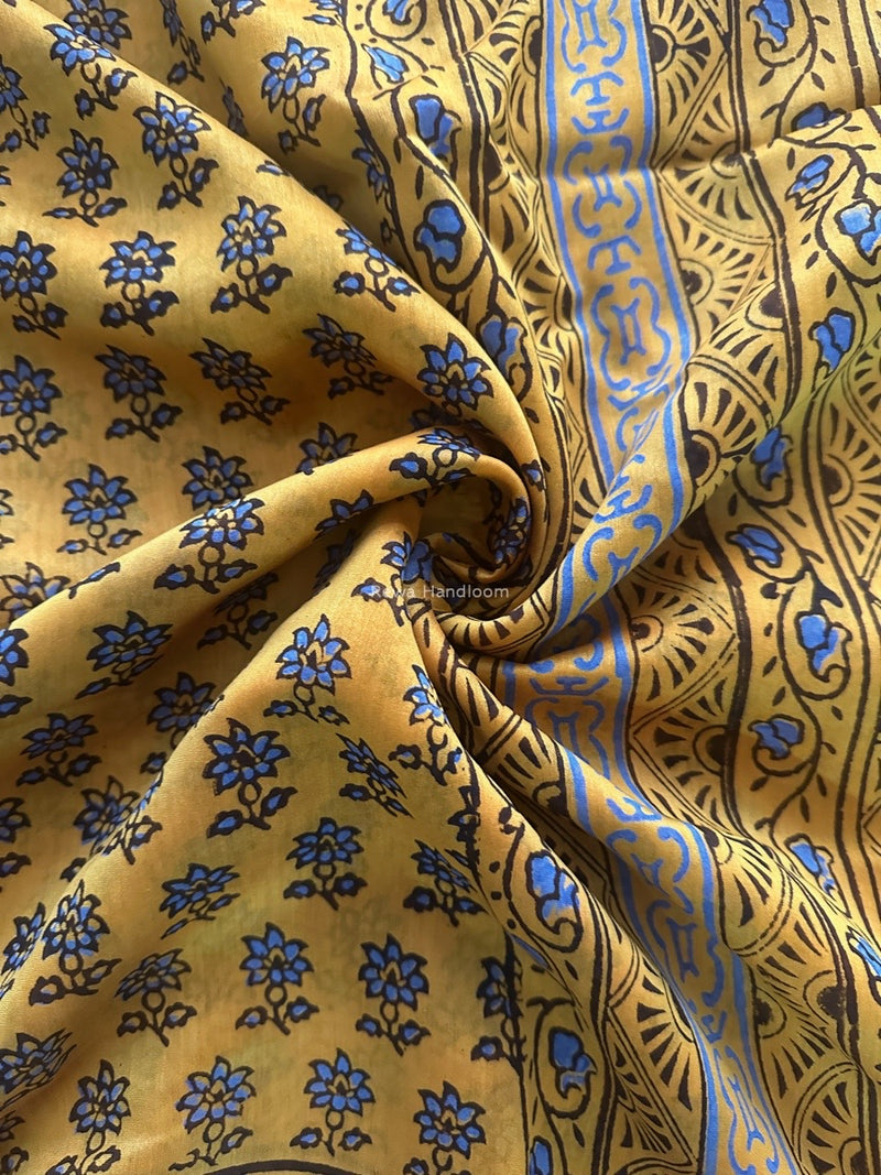 Maheshwari Yellow Bagh Print Small Border Saree MTBS102