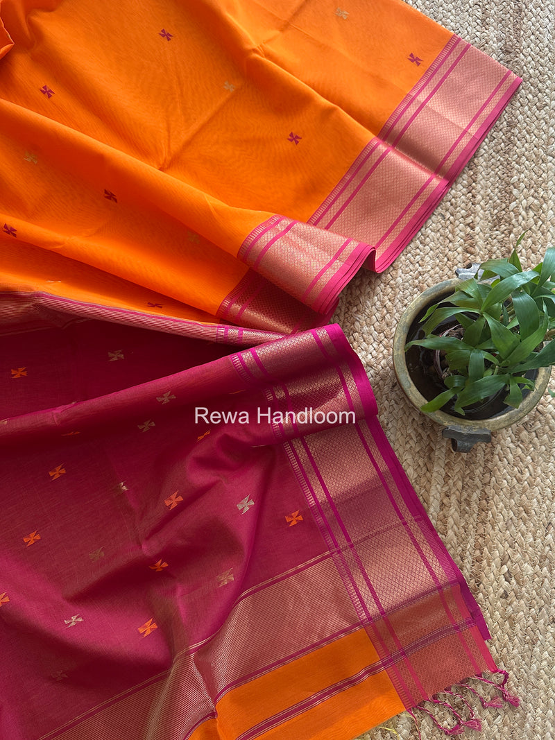 Maheshwari Orange Swastika Butti Saree SW063