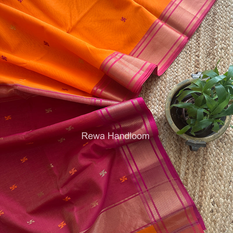 Maheshwari Orange Swastika Butti Saree SW063