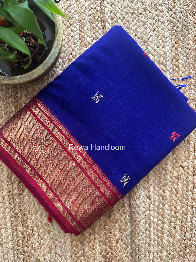 Maheshwari Blue Swastika Butti Saree SW062