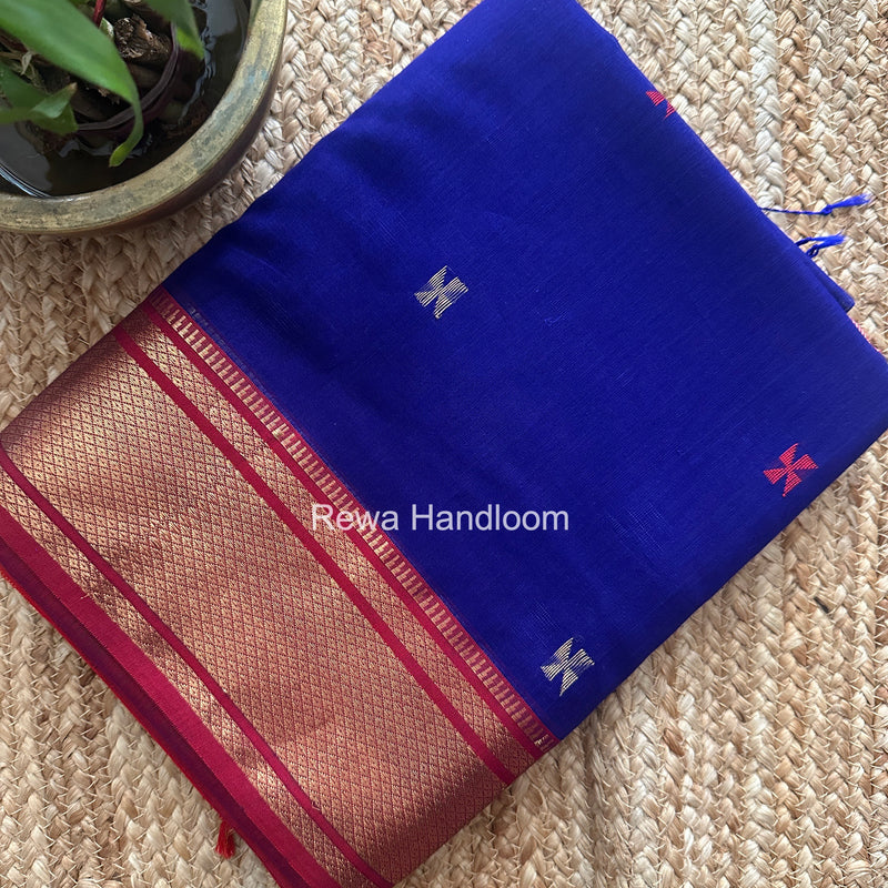 Maheshwari Blue Swastika Butti Saree SW062