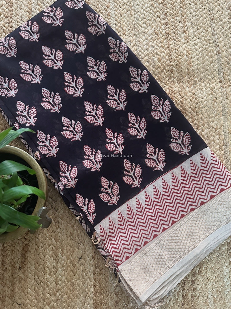 Maheshwari Black Bagh Print Small Border Saree MTBS100