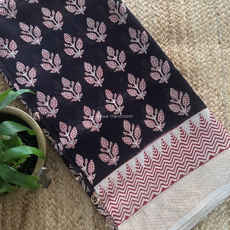 Maheshwari Black Bagh Print Small Border Saree MTBS100