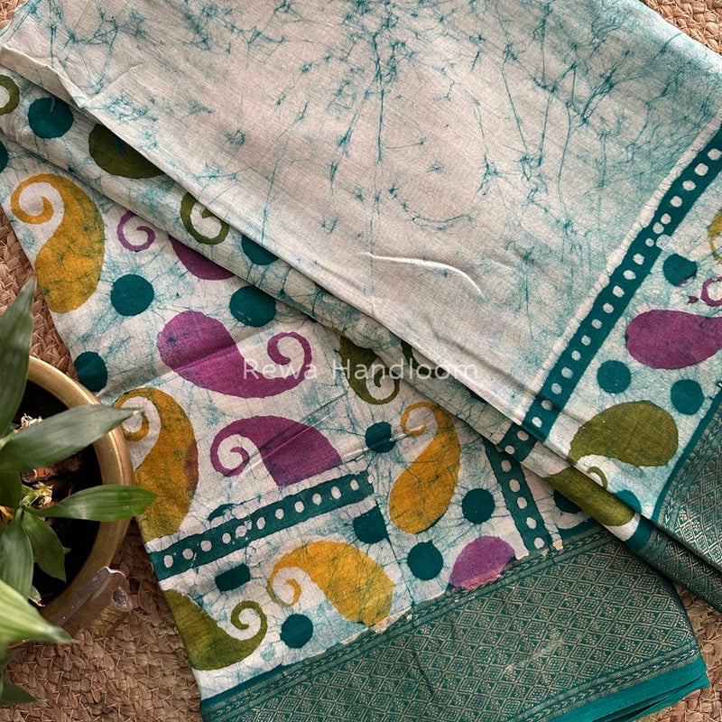 Batik Samen Rama Maheshwari Rama Green Batik Indonesian Print Saree MBSS01 – Rewa Handloom