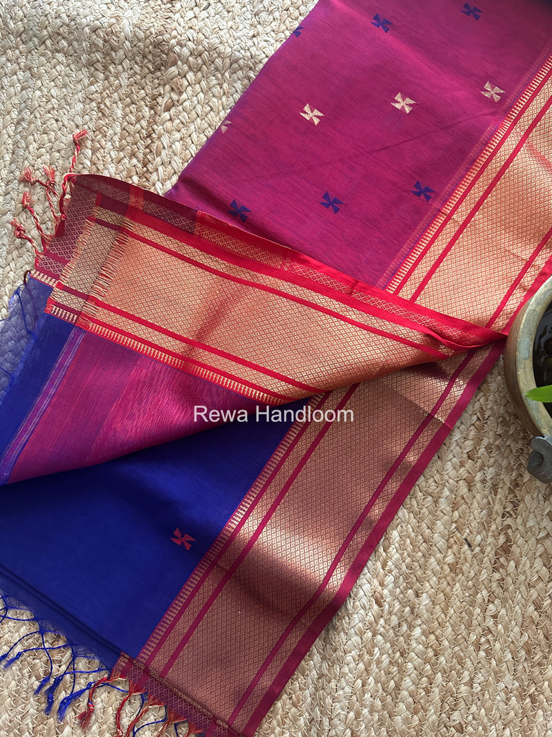 Maheshwari Blue Swastika Butti Saree SW062