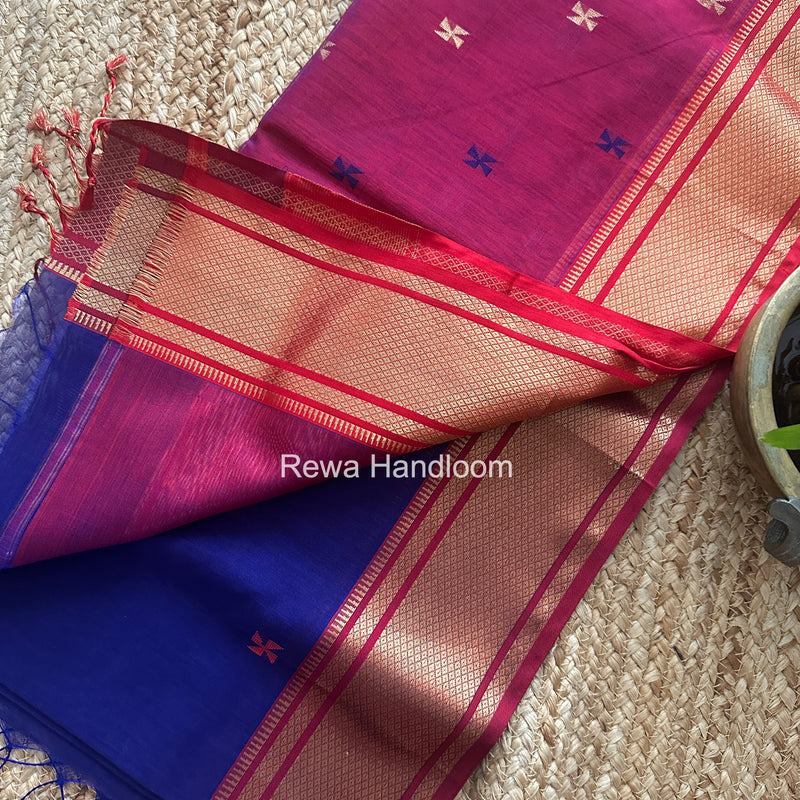 Maheshwari Blue Swastika Butti Saree SW062