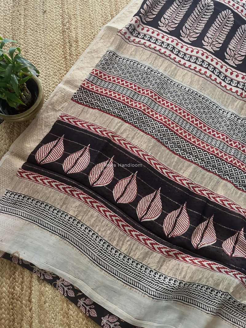 Maheshwari Black Bagh Print Small Border Saree MTBS100