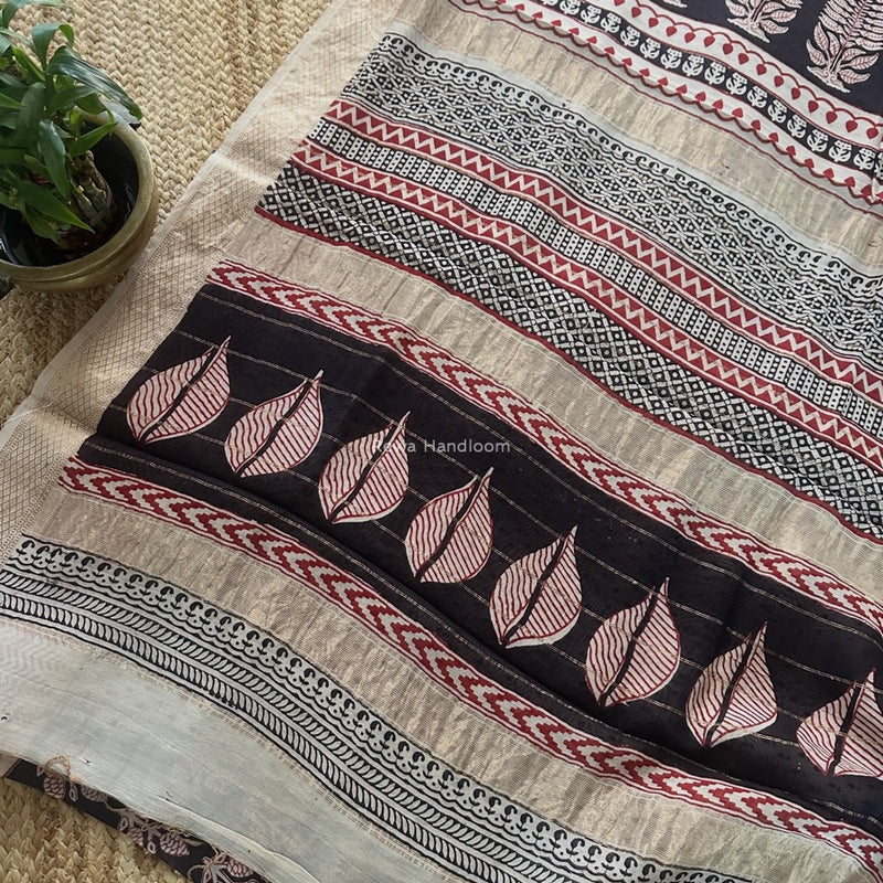 Maheshwari Black Bagh Print Small Border Saree MTBS100