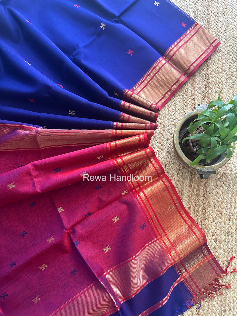 Maheshwari Blue Swastika Butti Saree SW062