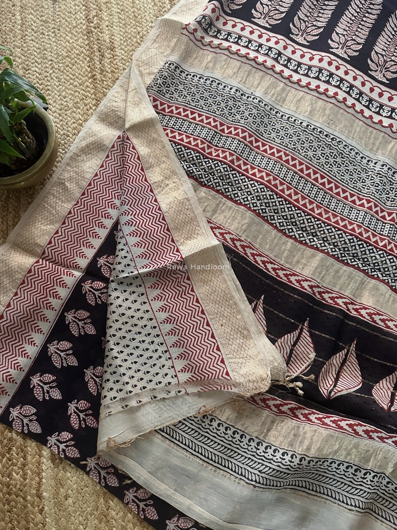 Maheshwari Black Bagh Print Small Border Saree MTBS100