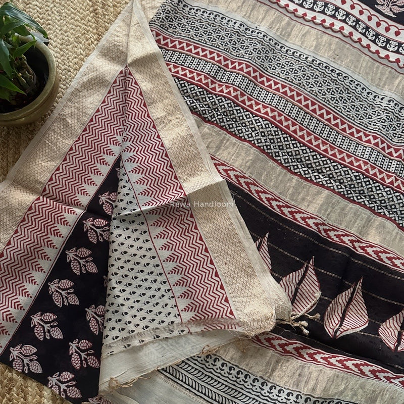 Maheshwari Black Bagh Print Small Border Saree MTBS100