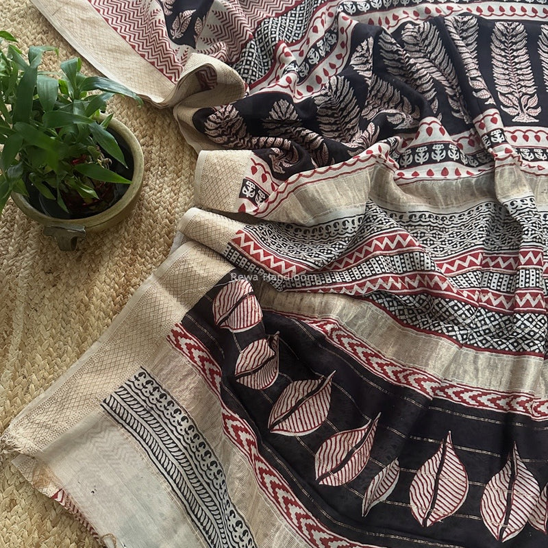 Maheshwari Black Bagh Print Small Border Saree MTBS100