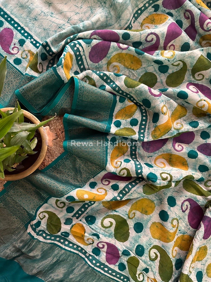 Batik Samen Rama Maheshwari Rama Green Batik Indonesian Print Saree MBSS01 – Rewa Handloom