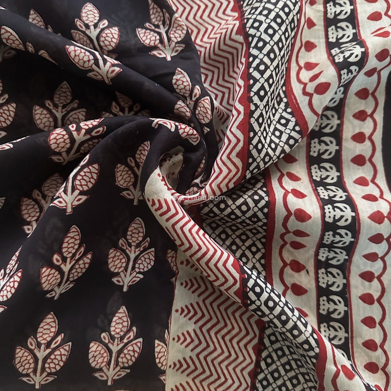 Maheshwari Black Bagh Print Small Border Saree MTBS100