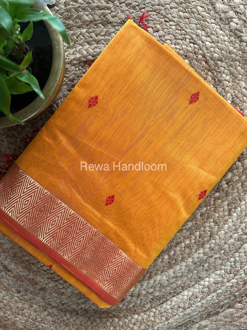 Golden Yellow Zari Butti Maheshwari Saree DBS08