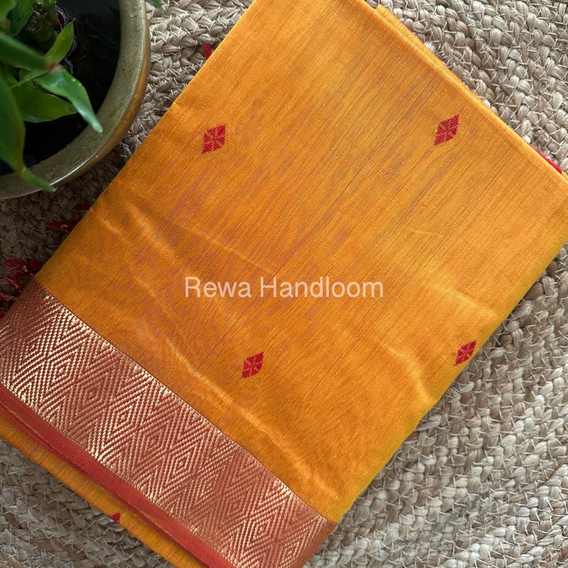 Golden Yellow Zari Butti Maheshwari Saree DBS08